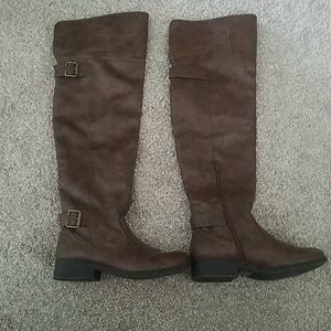 Faux leather over the knee boots